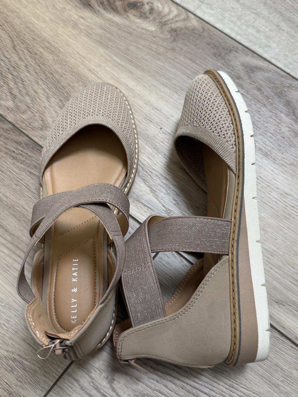 Kelly & Katie Taupe Knit Espadrille Flats with Elastic Cross-Strap